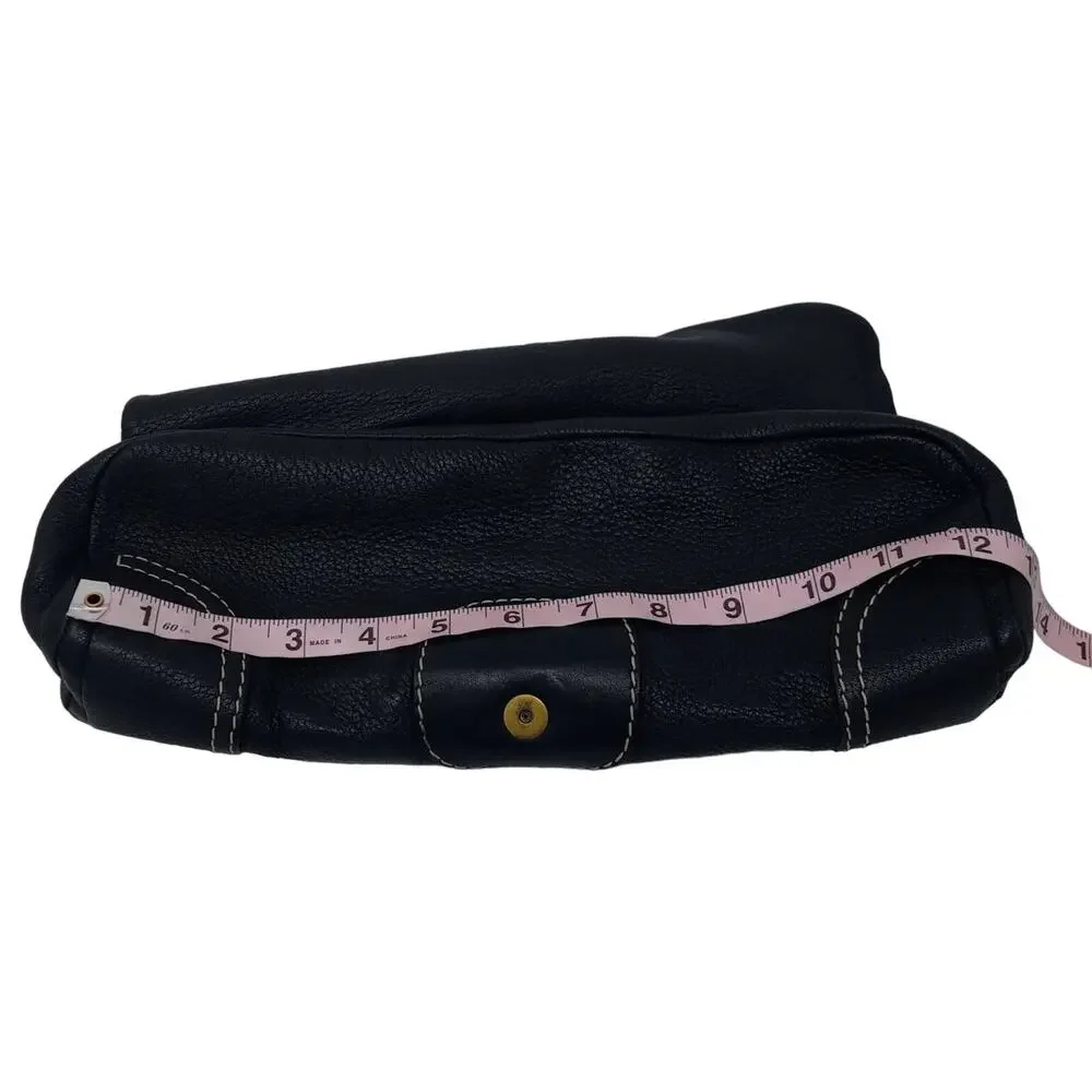 Kate Spade Y2K Black Leather Clutch Purse Gold Buckle Baguette